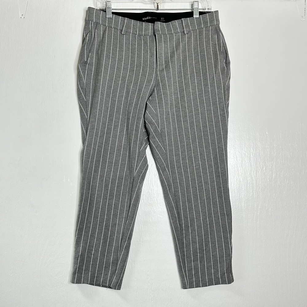 Studio Torrid Womens Cropped Dress‎ Pants Size 10 Grey Pinstrip Stretch Trousers